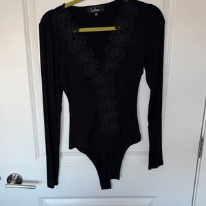 Lulu's Black Lace Accent Bodysuit